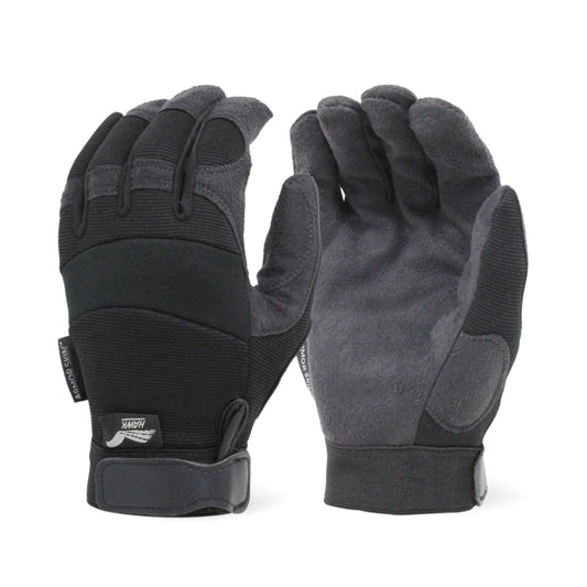 7605- Unlined Black Armor Skin Synthetic Leather Velcro Closure Knit Back Glove